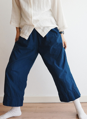 【时舟】蓝色 高密精棉  渔夫衣匹马棉面料  挺括款直筒裤 休闲裤