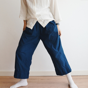 【时舟】蓝色 高密精棉  渔夫衣匹马棉面料  挺括款直筒裤 休闲裤