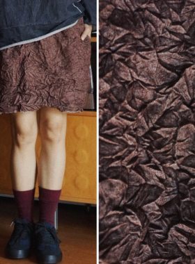 【时舟】栗色肌理褶皱羊毛面料 秋冬季节松紧腰围百搭款双兜短裙