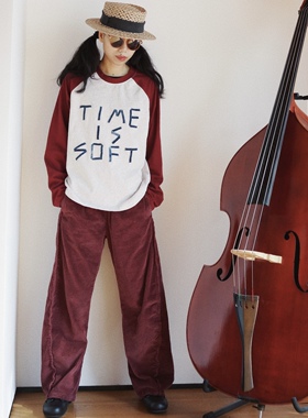 【时舟】红色燕麦灰插肩长袖 时光柔软Time is soft 中性简约T恤