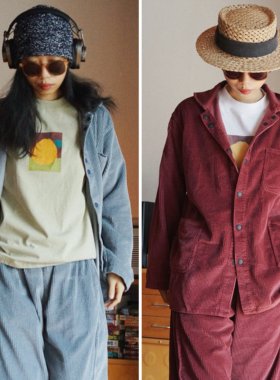 【时舟】玫红和浅蓝 纯棉柔软灯芯绒 经典法式3兜工装 中性外套