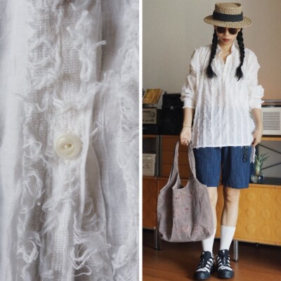 时舟宽松中性长袖亚麻立体绒毛