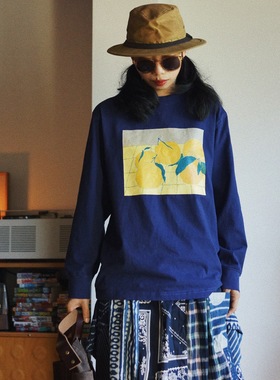 【时舟】秋季柑橘 艺术家合作系列 中性蓝色宽松廓形套头长袖上衣