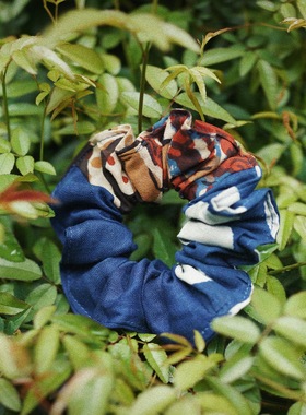 【时舟】限量indigo 印度木板印薄棉布 拼布款 发圈发饰 头绳发带