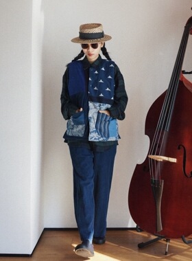 【时舟】蓝染手织布和蓝色系棉麻 手工拼布制作 冬季夹棉保暖马甲