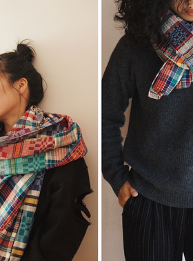 【时舟】上海手织布 土布 彩色老布 秋冬 男女同款 保暖棉布围巾