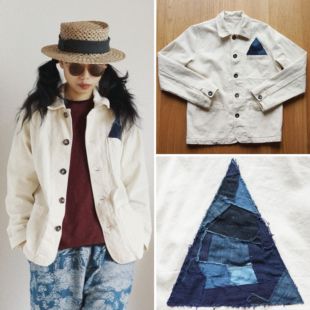 【时舟】蓝色indigo古布老布 三角拼布法式复古 中性工装夹克外套
