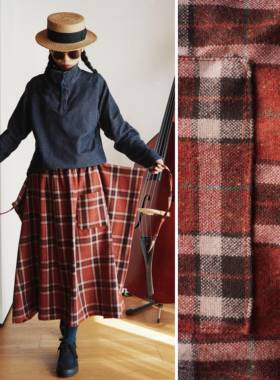 【时舟】复古红格羊毛呢 N种变化的系绳长裙 冬季保暖廓形半身裙