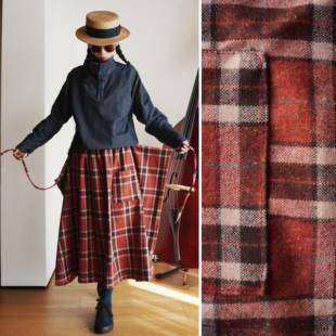 【时舟】复古红格羊毛呢 N种变化的系绳长裙 冬季保暖廓形半身裙