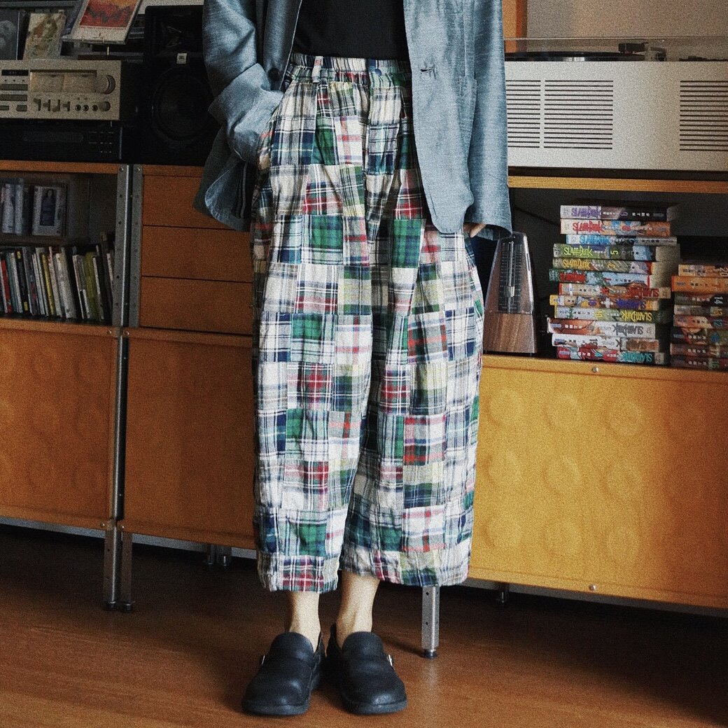 【时舟】patchwork彩色格子纯棉拼布 马德拉斯 中性大廓形灯笼裤