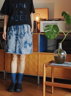 【时舟】宋人乐活图 水洗提花牛仔 毛边款 夏季蓝色百搭双兜短裙