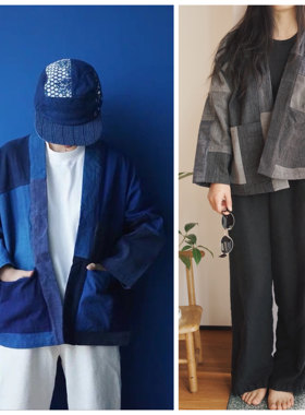 时舟短外套手工织布蓝靛indigo