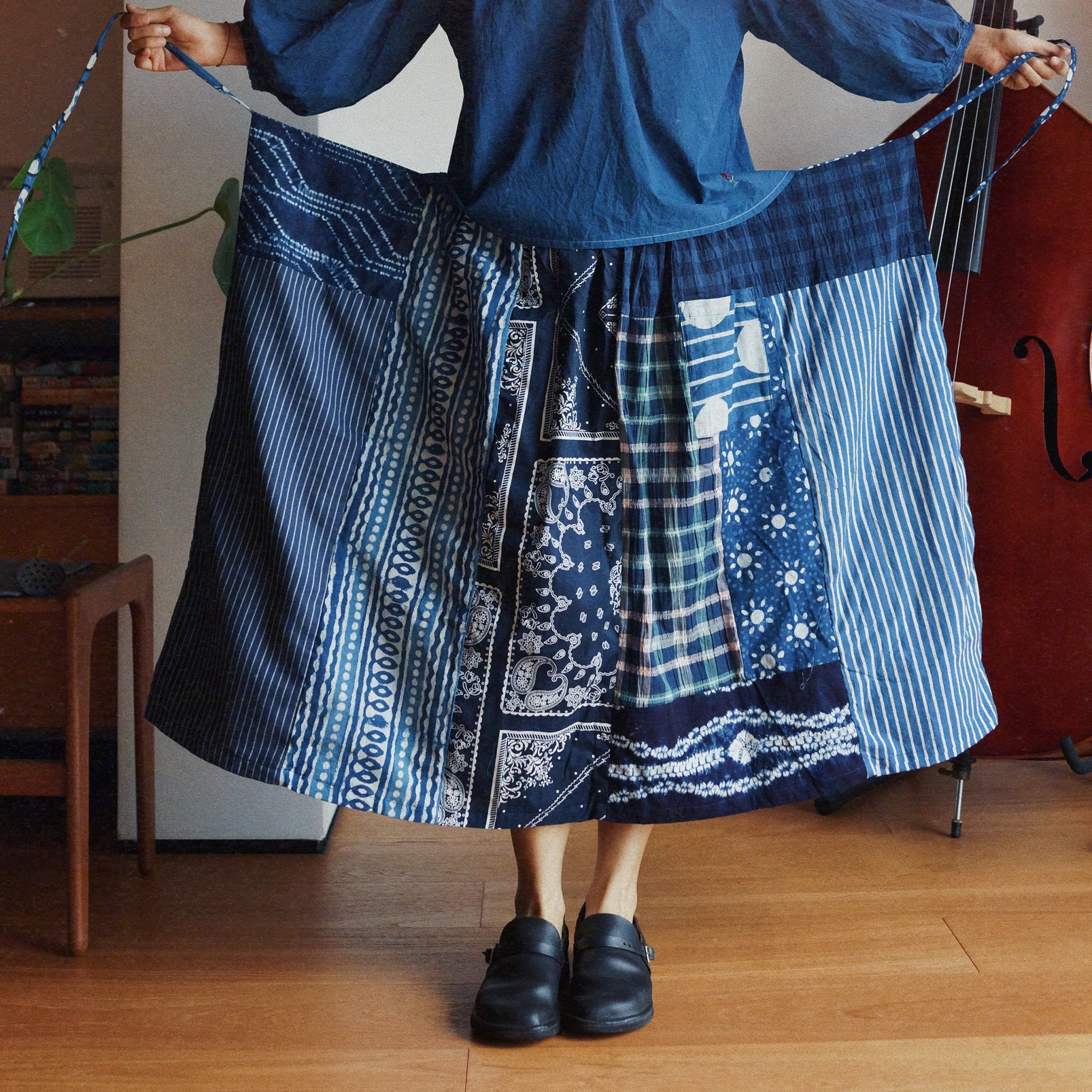 时舟长裙可变化大廓形蓝染半身裙