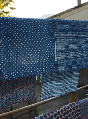 【时舟】 Indigo 印度手工木刻版印 植物蓝染棉布 手帕 茶巾 方巾