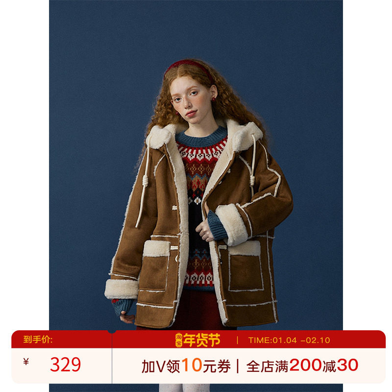 【现货】猫酱紫 复古长短款仿麂皮仿牛角扣大衣女宽松廓形外套,女装/女士精品,毛呢外套,淘宝优惠券,粉丝福利购,淘宝优惠卷