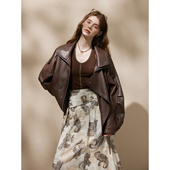 猫酱紫翻领pu皮衣 半裙 双层领pu皮衣