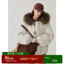 猫酱紫泡芙貉子毛领90白鸭绒羽绒服女秋冬软糯毛衣开衫