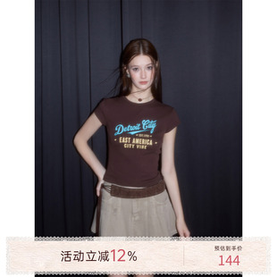 猫酱紫 美式辣妹修身短袖T恤/七分工装裤（含腰带）