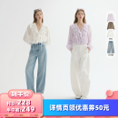 猫酱紫荷叶边系带衬衫 衣橱直播间 星星亮闪牛仔裤 所有女生