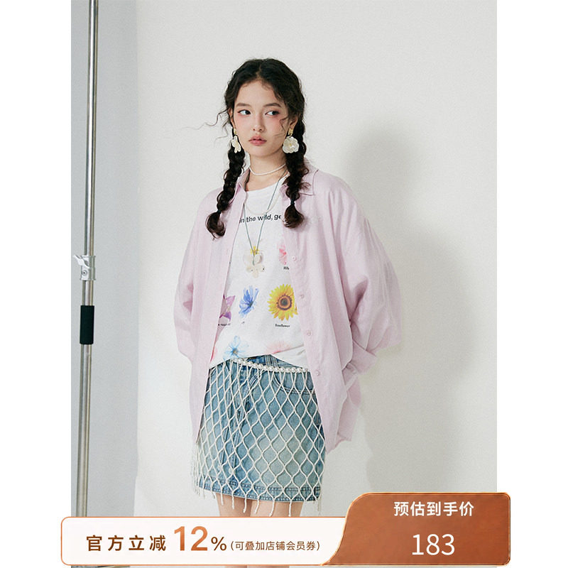 猫酱紫 花花亮闪T恤女印花设计感小众2026新款上衣圆领短袖百搭图片