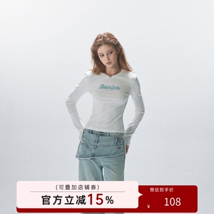 猫酱紫 beniceT恤女字母印花圆领流行上衣修身显瘦百搭长袖