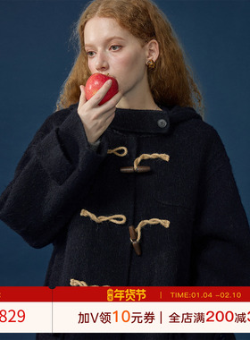 猫酱紫 复古仿牛角扣大衣女秋冬高级感长款氛围感红色毛呢外套