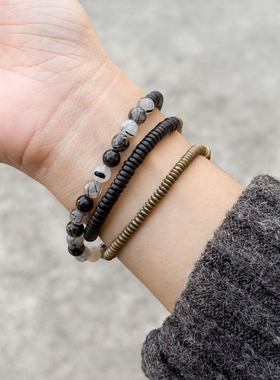 原创复古水墨黑发晶黑檀木多圈手链女 小众个性手串国潮中性饰品