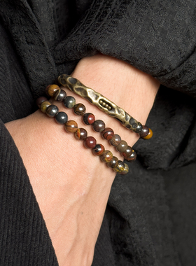 卓岸林原创复古红铁虎石多层手链项链两戴款 个性多圈情侣手串