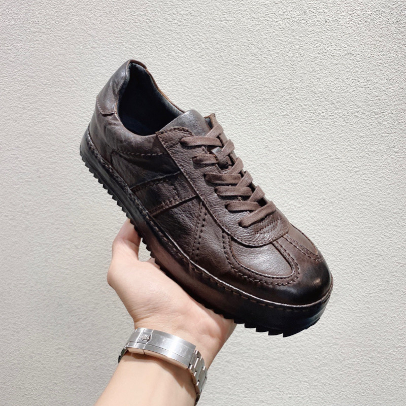 潮鞋男士春夏休闲皮鞋英伦复古透气乐福鞋百搭圆头系带布洛克男鞋