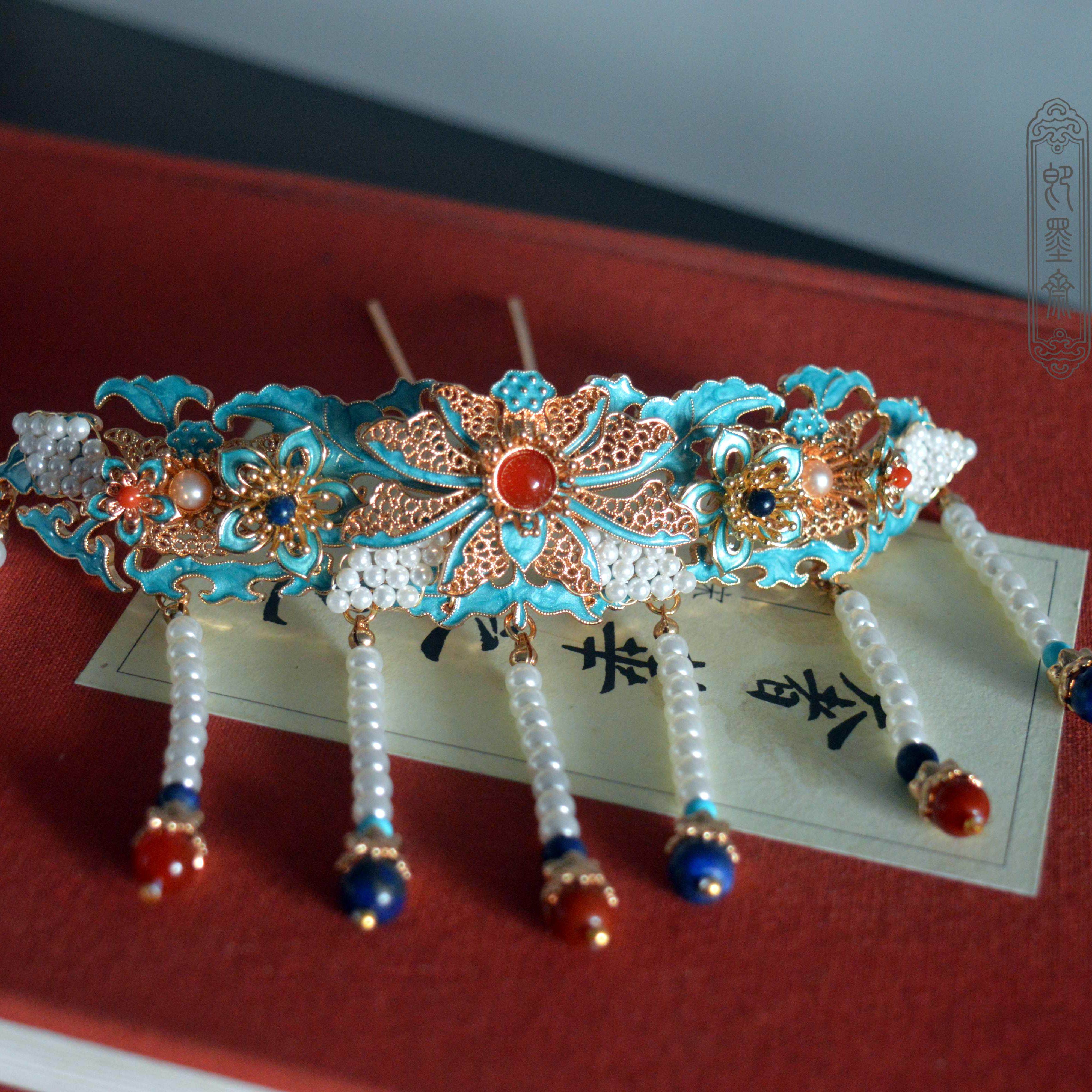 清欢汉服发饰明制烧蓝珍珠
