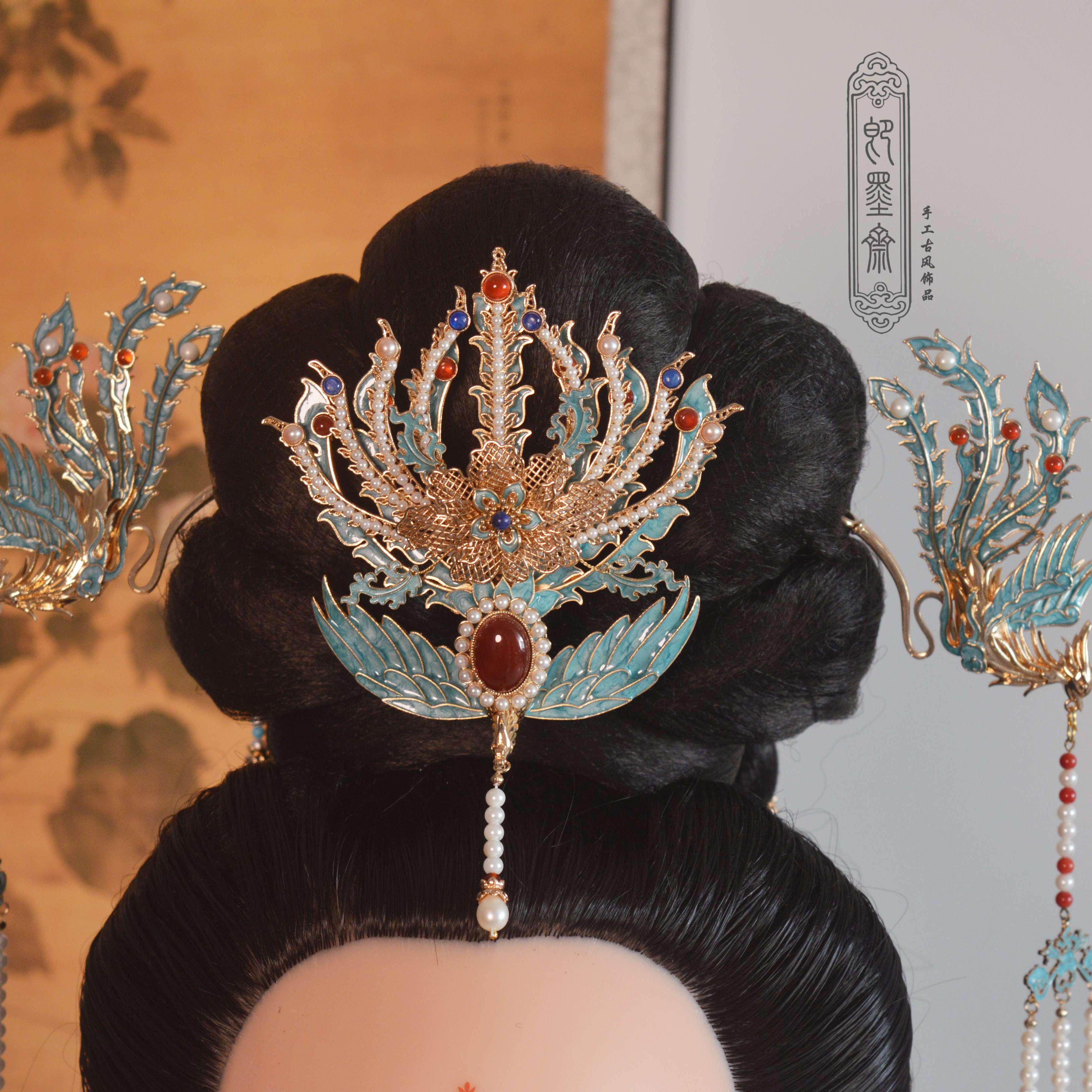【即墨斋】古装汉服配饰 仿点翠烧蓝凤簪