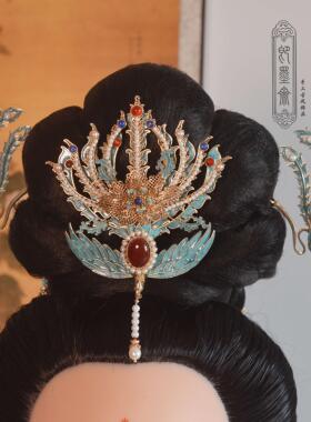 【即墨斋】古装汉服配饰 仿点翠烧蓝凤簪