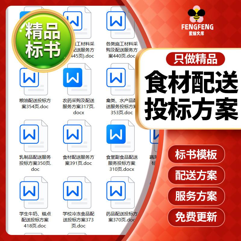 食材品配送标书模板方案食堂承包生鲜粮油采购供货技术投标书方案