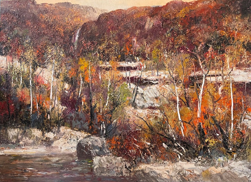 红叶,大写意艺术家王柏松意象高端风景中国油画,当代画家风水配画