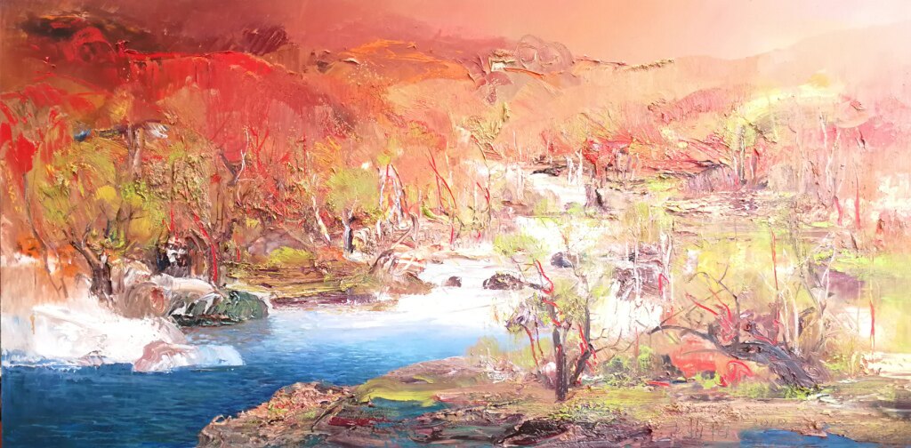 山涧秋色,王柏松,中国写意大师油画收藏家,山水风景画,风水配画