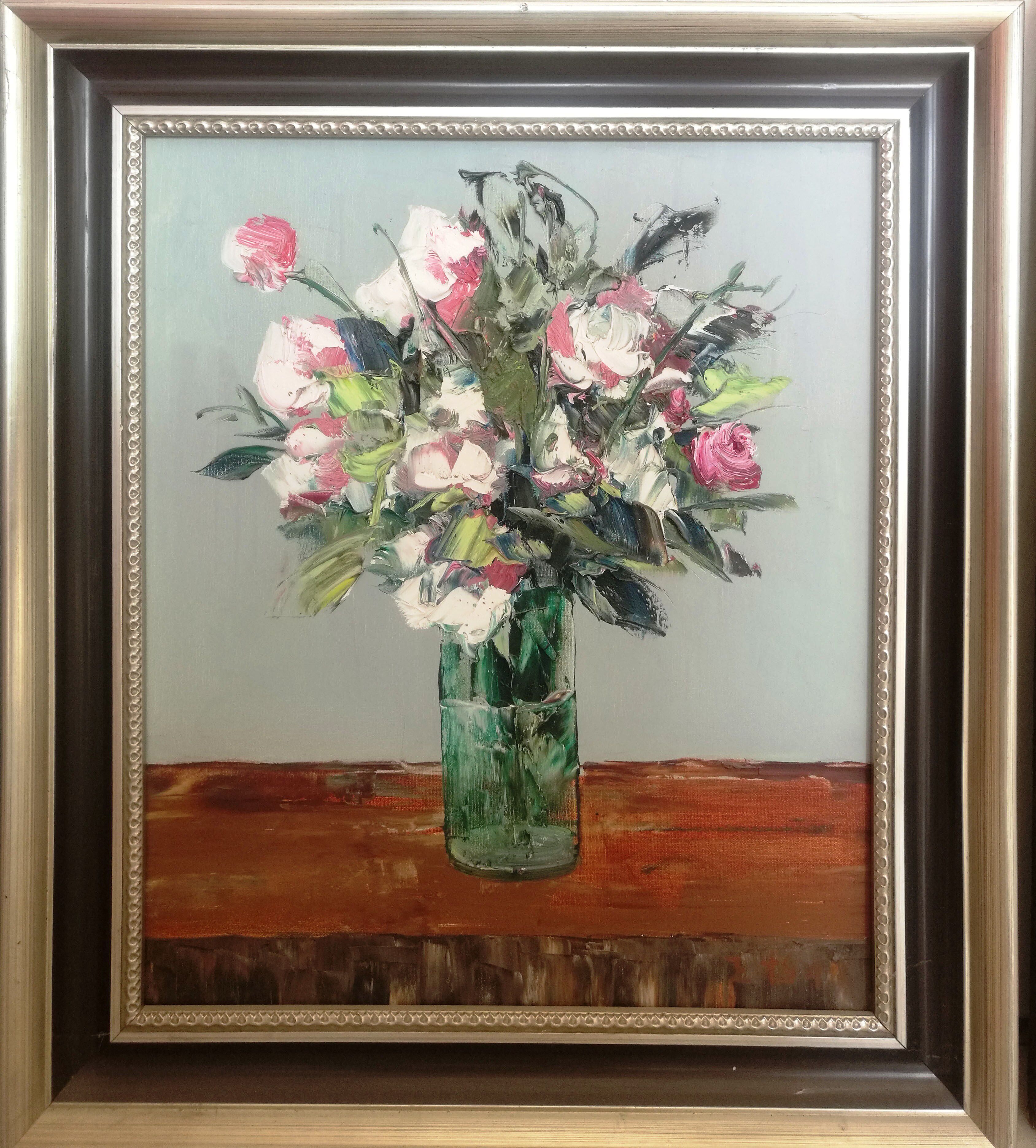 时尚瓶花,王柏松大写意原创静物油画,中国写意绘画笔触粗放意象画