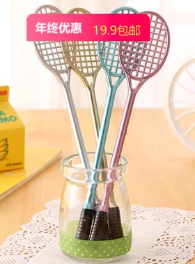 韩国创意卡通网球拍羽毛球拍金属色中性笔黑色水笔学生文具奖品礼