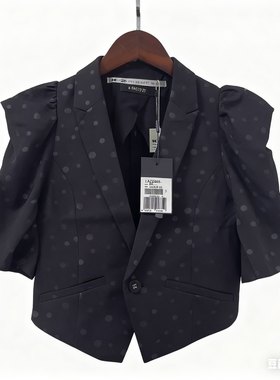 K2黑色波点中袖西装外套女夏季薄款短款小个子新款高级休闲小西服