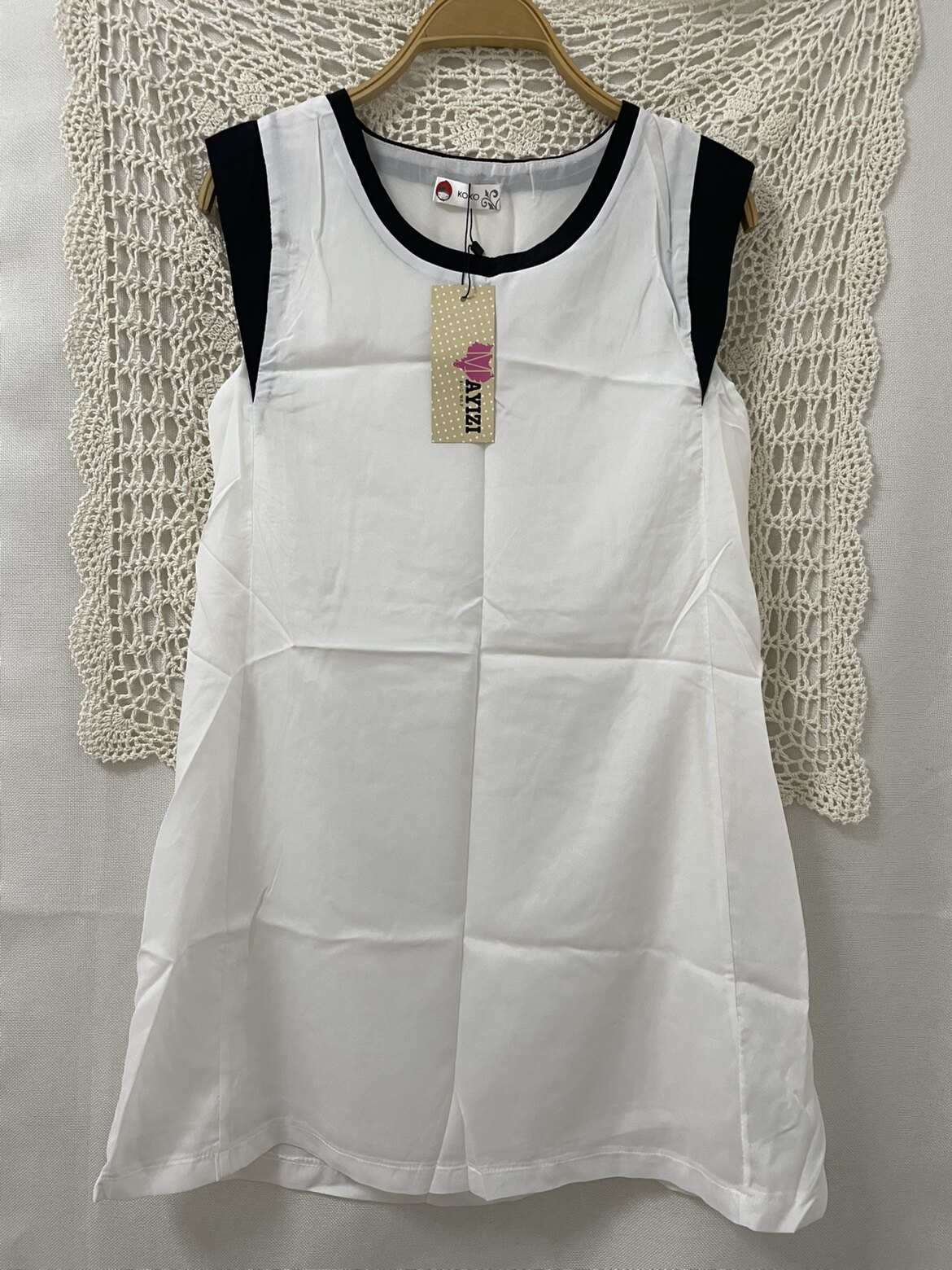 koko无袖连衣裙女夏季时尚雪纺柔纱撞色气质背心法式短款小白裙
