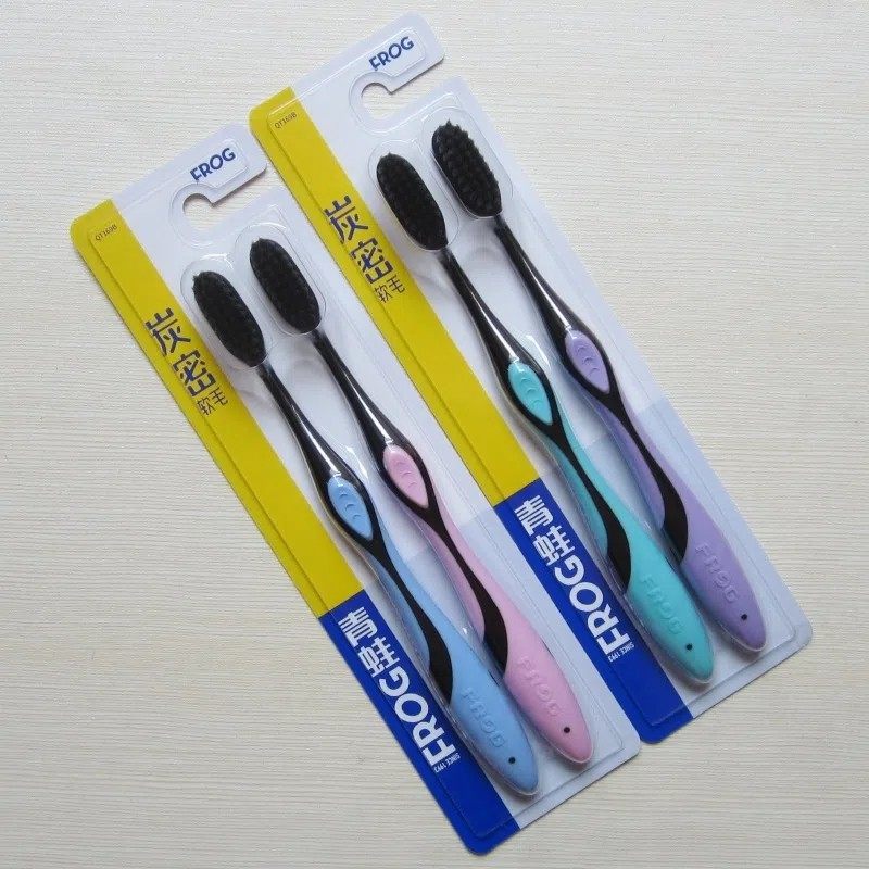 6支正品青蛙牙刷 备长炭黑高密防潮细软毛护龈家庭用竹炭牙刷169B