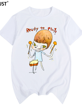 奈良美智短袖T恤realy to play打鼓女孩男卡通动漫涂鸦日系休闲