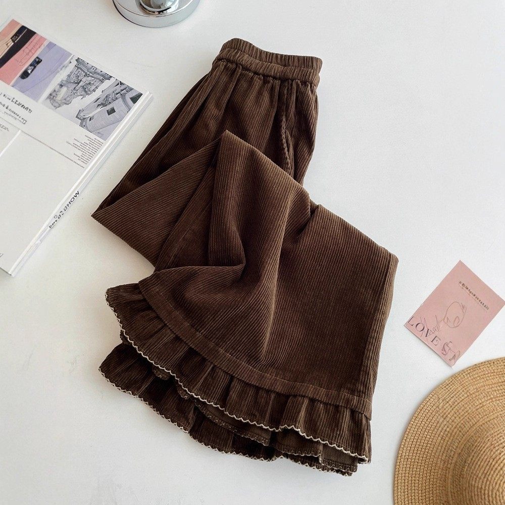 宽松大码女装慵懒风灯芯绒木耳边阔腿裤秋冬季垂感百搭休闲九分裤,女装/女士精品,休闲裤,淘宝优惠券,粉丝福利购,淘宝优惠卷