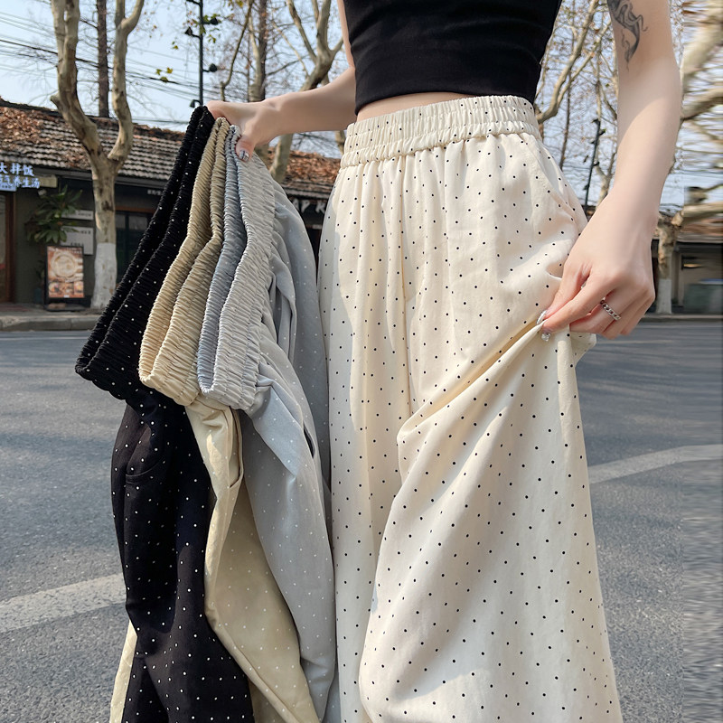 日系甜美蕾丝花边波点阔腿裤女夏季小个子直筒垂感宽松大码九分裤