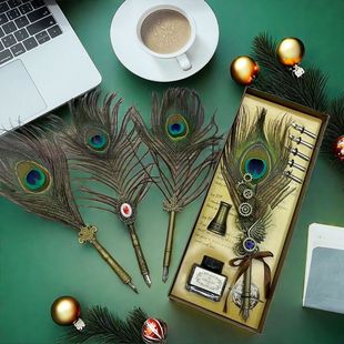 欧式复古孔雀羽毛笔套装礼品套装蘸水钢笔礼盒圣诞教师节生日礼物