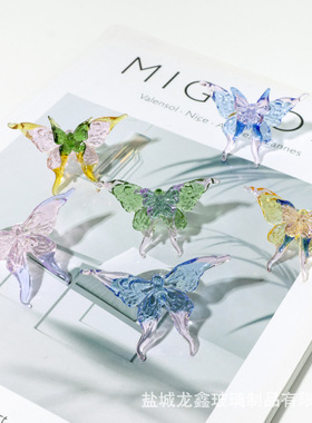 梦幻色系个性可爱创意双层拼色玻璃蝴蝶戒指桌面玻璃装饰摆件戒指