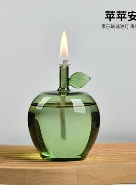 创意绿色苹果玻璃欧式烛台油灯