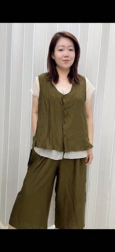 2026夏季胖mm大码女装棉麻拼接马甲两件套上衣裤子