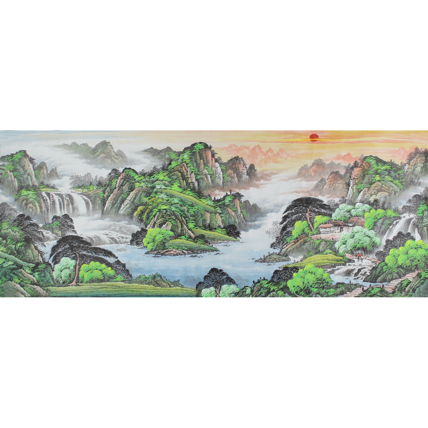 六尺纯手绘青绿山水国画风水画新国画
