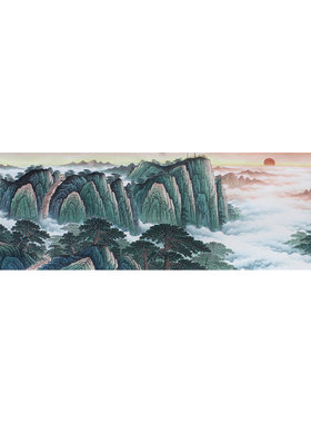 六尺对开纯手绘泰山日出国画