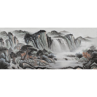 小八尺手绘国画山水画客厅办公室源远流长挂画水墨风水字画未裱画